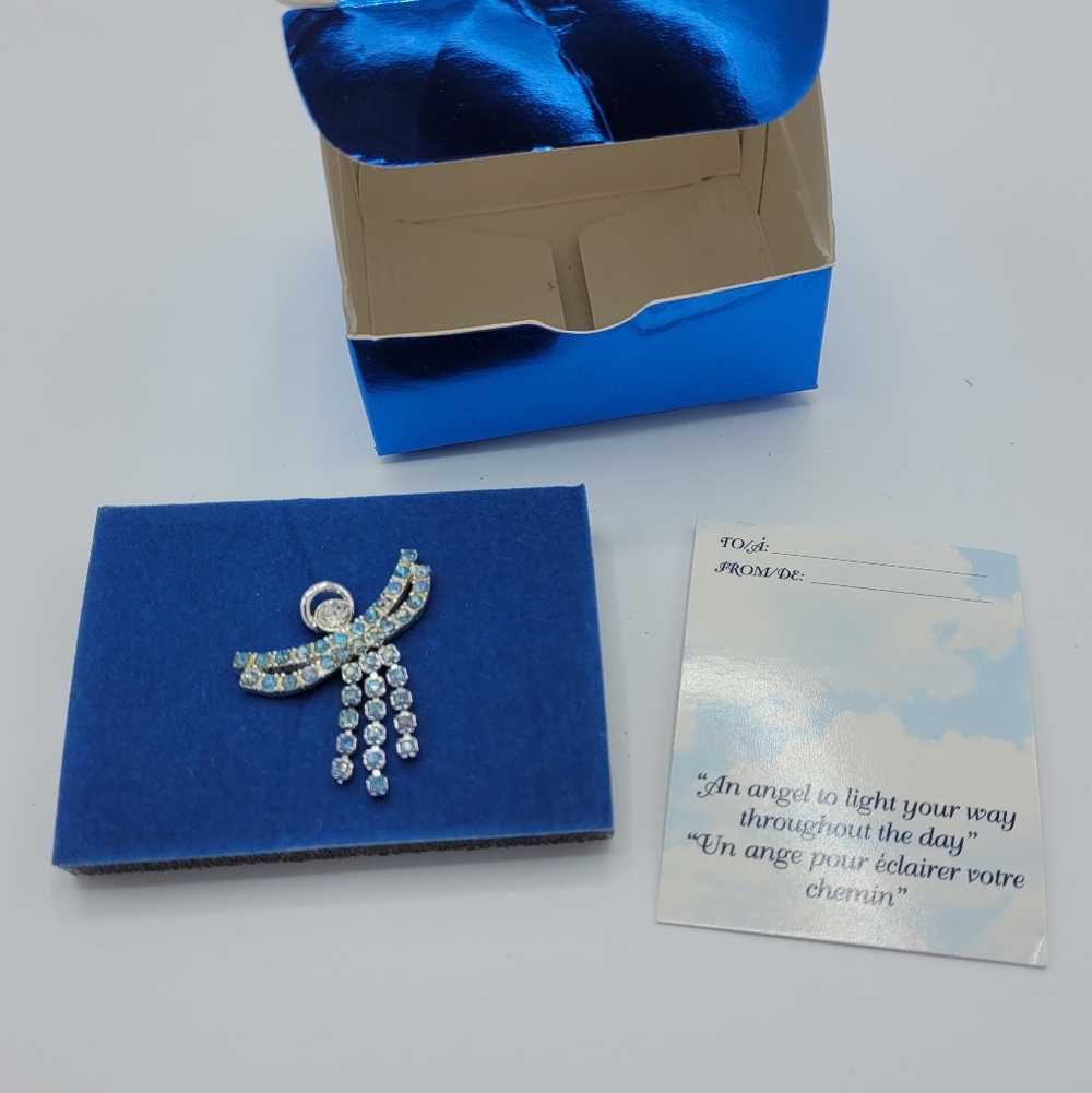 Vintage 2006 Avon Birthstone Angel Rhinestone Tac Pin March Blue Aquamarine